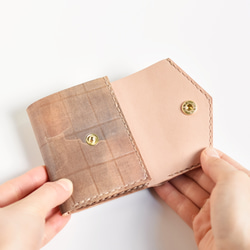 手工染色皮革錢包“巧克力No.38（迷你錢包）” 第9張的照片