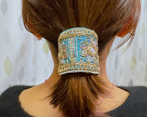 大人可愛いリボンロングポニーフック☆インド刺繍リボンLP6 大人可愛い