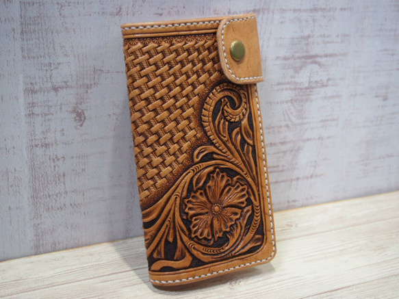 SALE】スライドタイプ限定「スマホケース」革カービング iPhoneケース