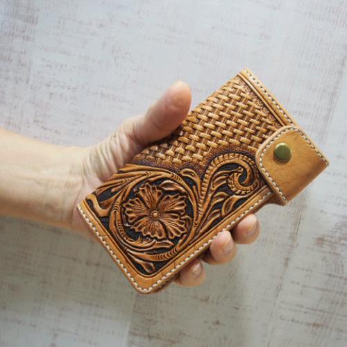 SALE】スライドタイプ限定「スマホケース」革カービング iPhoneケース