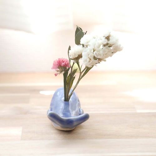 クジラの花挿しオブジェ 海のブルー ＊ ドライフラワー付き 2