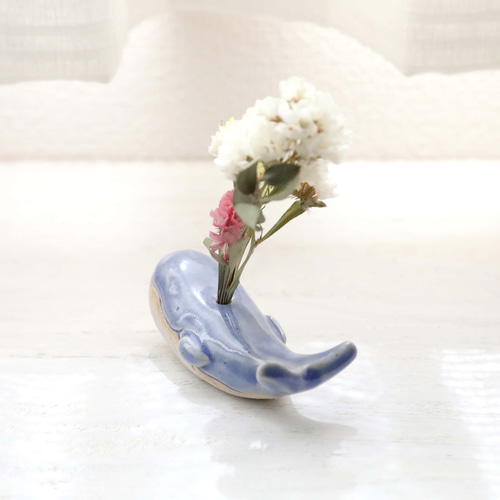 クジラの花挿しオブジェ 海のブルー ＊ ドライフラワー付き 2