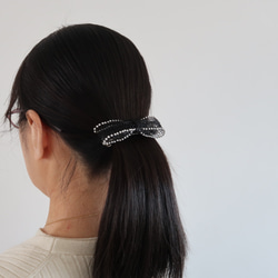 ヘアアクセサリー リボン バレッタ 黒 ブラック パール 大きめ レース 上品 8cm M シック フォーマル 母の日 10枚目の画像