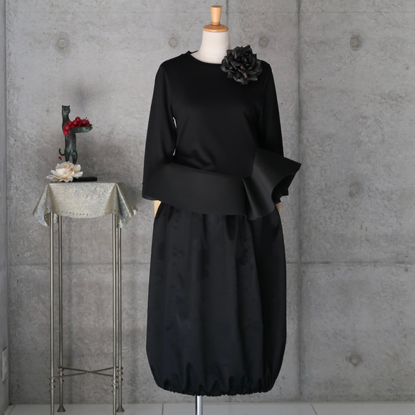 黒ブラック　バルーンスカート　 フリーサイズ   　着物リメイク　 6枚目の画像