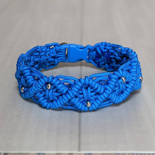 パラコード首輪 バックルタイプ マリンブルーのマクラメ編み