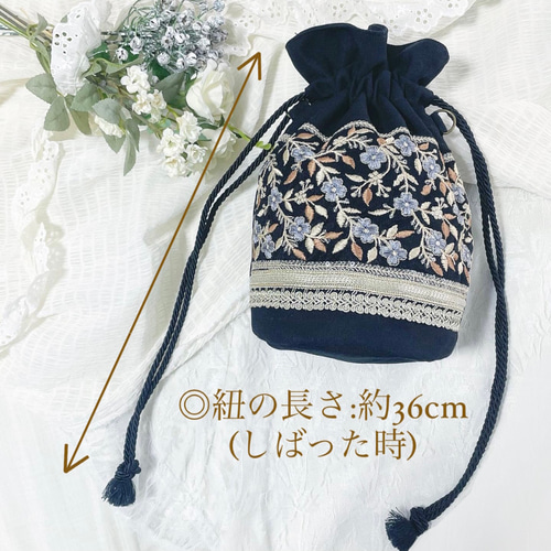 リクエスト＊ロラライハリス♡ライトブルーWデニム刺繍の丸底巾着バッグ♡チャーム リクエスト＊ロラライハリス♡ライトブルーWデニム刺繍の丸底