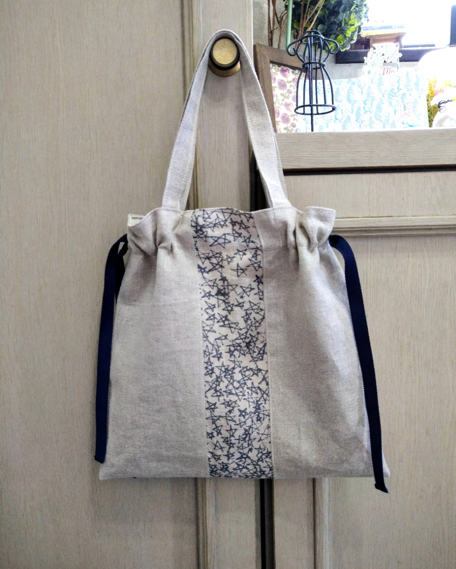 ぺたんこリボン巾着バッグ*minaperhonenのファブリックを使って*galileo*ミナ        Ω