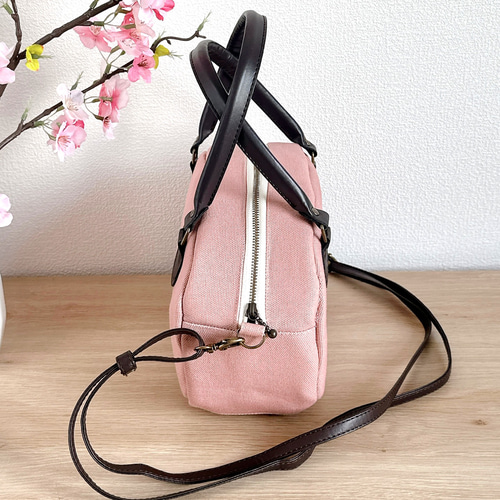 さくら色倉敷帆布の2WAYミニボストンバッグ ショルダーバッグ