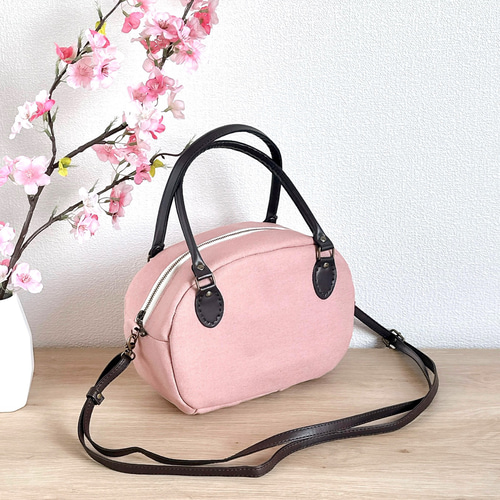 さくら色倉敷帆布の2WAYミニボストンバッグ ショルダーバッグ