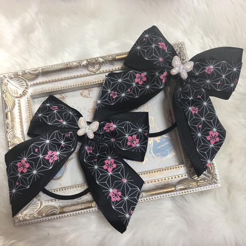 リボン ヘアゴム ヘアアクセサリー ツイン 和柄 たらりん ちょうちょ  