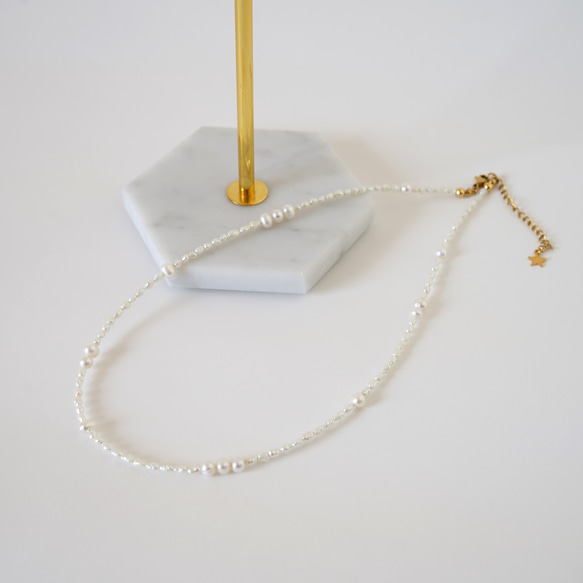 混合珍珠項鍊手術不鏽鋼&lt;改為14kgf○&gt;正式場合禮物 第3張的照片