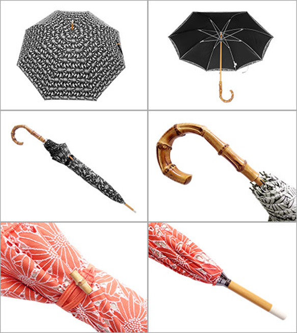 CLASSICO 完全遮光 100% 日傘　フラワー 刺繍 二重張り オフ　バンブーハンドル 3枚目の画像
