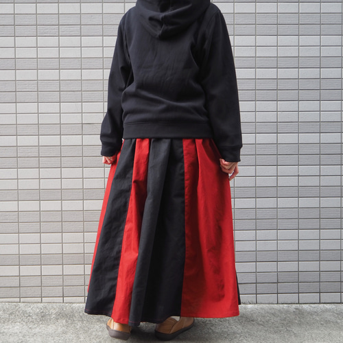 つぎはぎスカート（綿麻 赤×黒）【推し色制作室】 ロングスカート  