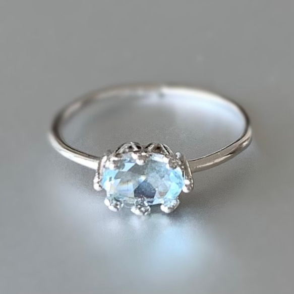 アクアマリン クラウン(王冠)枠 リング silver925 刻印入り 3月の