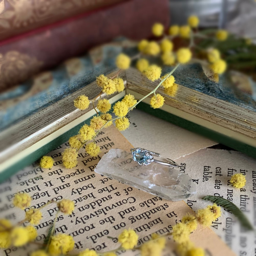 アクアマリン クラウン(王冠)枠 リング silver925 刻印入り 3月の