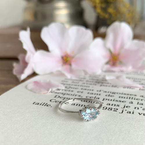 アクアマリン クラウン(王冠)枠 リング silver925 刻印入り 3月の