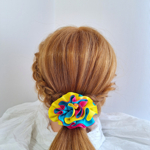 ヘアクリップ 一点もの フラワーモチーフ オレンジ イエロー