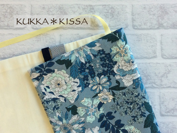 【Lハード】 四六判ハードカバー単行本用ブックカバー ワイルド＆エレガンス（ブルーグレー＆ブルー/コットン） 3枚目の画像