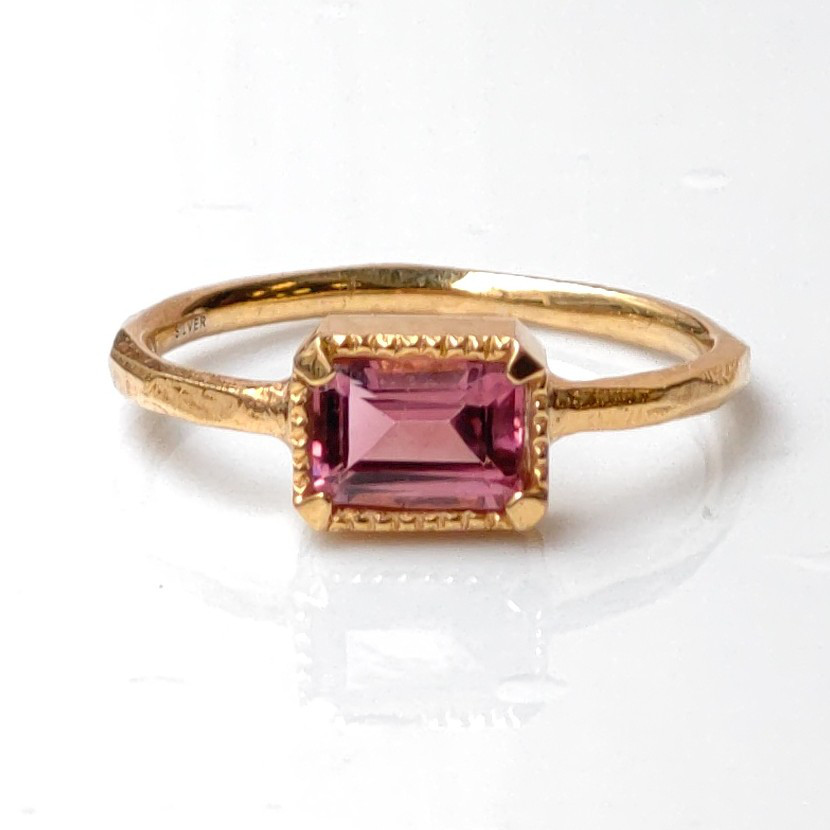 ピンクトルマリン　オクタゴンカット　ミルツメ　シルバーSV925リング