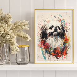 【犬花爛漫 - ペキニーズ犬 No.1】モダンアートポスター 犬の絵 犬の絵画 犬のイラスト 8枚目の画像