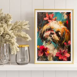 【犬花爛漫 - ペキニーズ犬 No.3】モダンアートポスター 犬の絵 犬の絵画 犬のイラスト 8枚目の画像