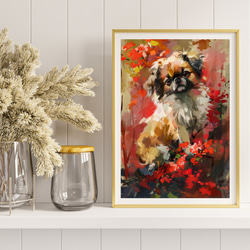 【犬花爛漫 - ペキニーズ犬 No.4】モダンアートポスター 犬の絵 犬の絵画 犬のイラスト 8枚目の画像