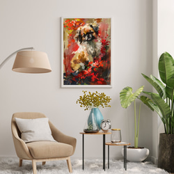 【犬花爛漫 - ペキニーズ犬 No.4】モダンアートポスター 犬の絵 犬の絵画 犬のイラスト 7枚目の画像
