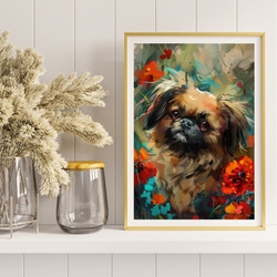 【犬花爛漫 - ペキニーズ犬 No.5】モダンアートポスター 犬の絵 犬の絵画 犬のイラスト 8枚目の画像