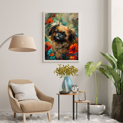 【犬花爛漫 - ペキニーズ犬 No.5】モダンアートポスター 犬の絵 犬の絵画 犬のイラスト 7枚目の画像