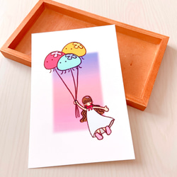 ゆるかわイラスト クラゲのポストカード【きのくら屋】07『風船クラゲ』 4枚目の画像