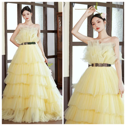 オフショルダー ブルー カラードレス チュール 披露宴 お色直し