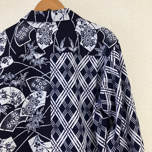 アロハシャツ 長袖 浴衣の反物より作製 メンズLL 【他サイズオーダー