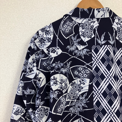 アロハシャツ 長袖 浴衣の反物より作製 メンズLL 【他サイズオーダー