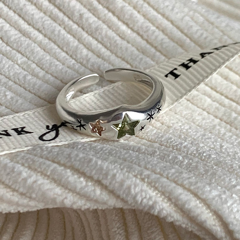 925シルバーカラフルスタージルコニアリング女性のニッチデザイン人差し指リングオープン調節可能な宝石リング