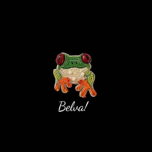 ビーズ刺繍のブローチ -カエル 赤目アオガエル- ブローチ Belva! 通販