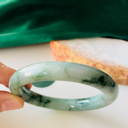 [B310-059] ジェイド　JADE  ヒスイ　バングル　ミャンマー産　グリーン　ダークグリーン　石花　54.6mm 6枚目の画像