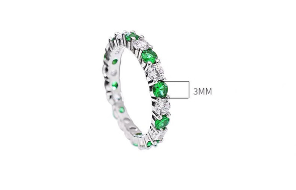 細くてシンプル 人工エメラルド エタニティリング 高炭素ダイヤモンド キラキラ ゴージャス 指輪 リング グリーン 11枚目の画像
