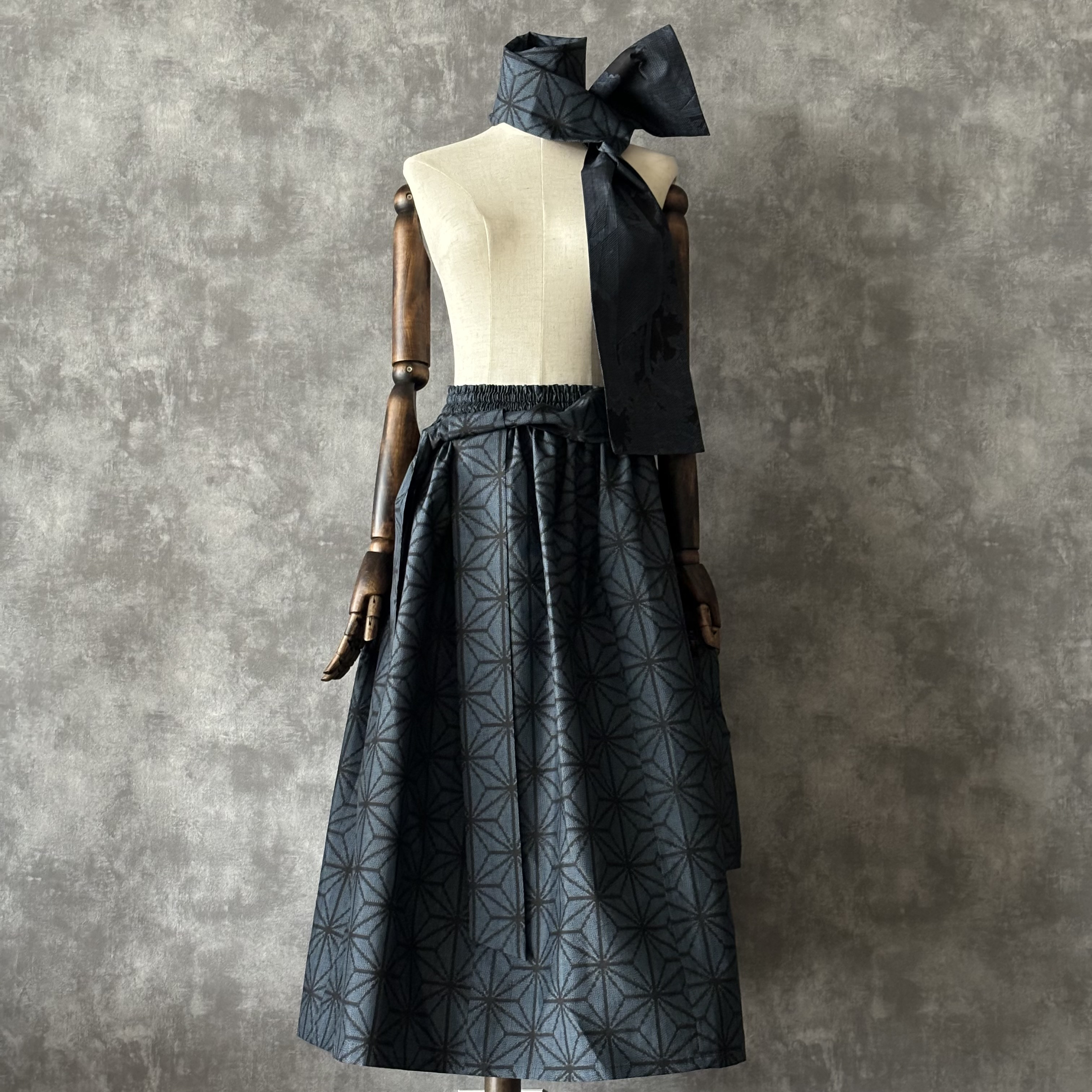 着物リメイクギャザースカート & ストール〜四季で心地良い上質大島紬