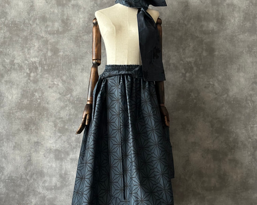 着物リメイクギャザースカート & ストール〜四季で心地良い上質大島紬