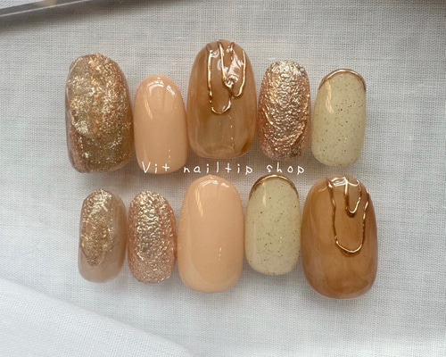 【未使用】ネイルチップ　ニュアンスネイル ネイルチップ/ニュアンスネイル/ブラウンネイル/キラキラ ネイルチップ