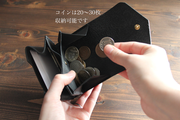 【プエブロ】コンパクト財布『Palma（パルマ）』【ブラック】片手サイズの小さなお財布 6枚目の画像