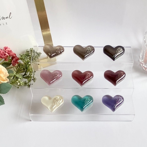 くすみカラー 大人 ハート レジン ヘアゴム ／ ブラックグラデーション