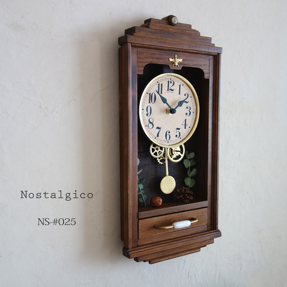 【送料無料】NOSTALGICO#025 レトロな掛け時計　Mサイズ 手作り品 アンティーク調 木製　インテリア 3枚目の画像