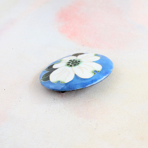 一点限定＊花水木｜ハナミズキ【有線・銀張七宝、ブローチ、一点もの