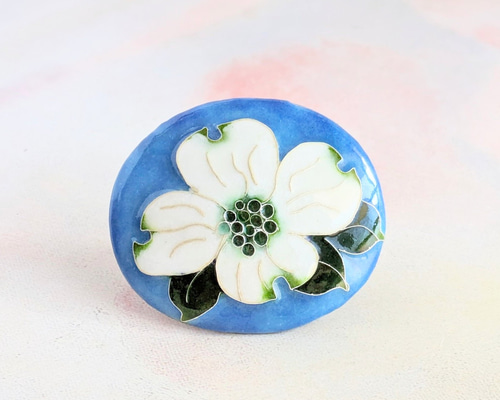 一点限定＊花水木｜ハナミズキ【有線・銀張七宝、ブローチ、一点