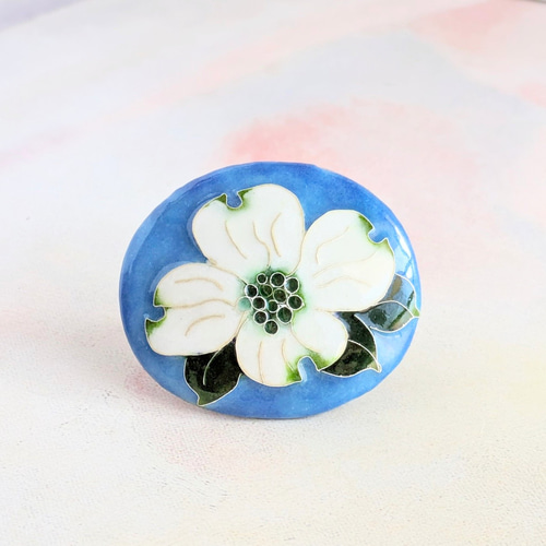 七宝焼ブローチ＊花みずき＊青の花コレクション＊一点限定【有線・銀張