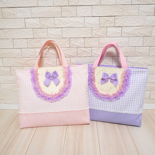 ときめきレッスンバッグ（パープル）♡女の子♡フリル・マチ付き