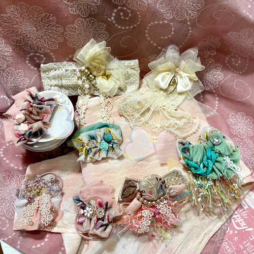 474»◤コサージュand髪飾り◢ラッピング無料◢インド刺繍リボン*レース