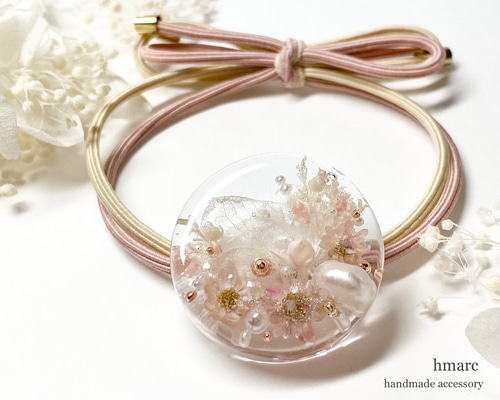 レジンヘアゴム　ハート　春色　レモン　ホワイトパール　クリア　春色 レジンヘアゴム ハート 春色 レモン ホワイトパール クリア 春色