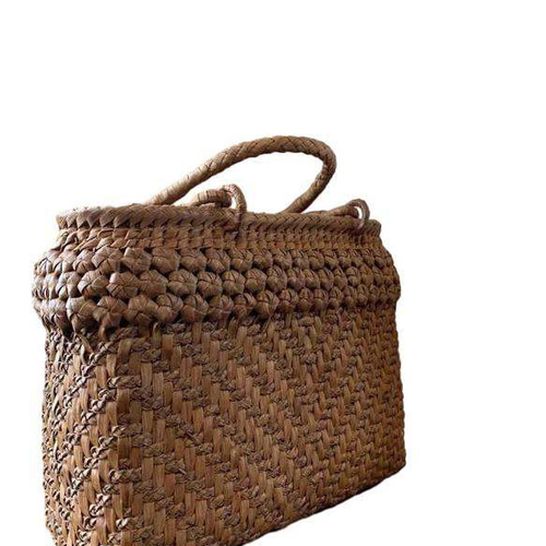 山葡萄かごバッグ 手作り 籠バッグ 花編み、三つ編み 内布あり (約)幅